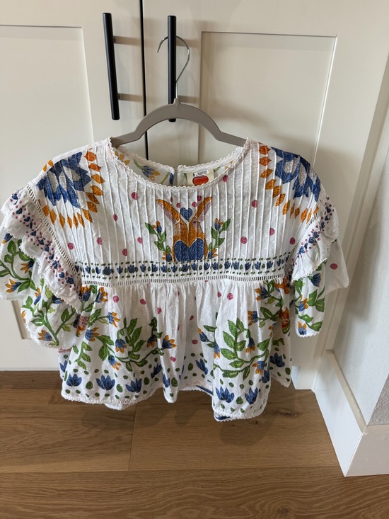 FARM Rio Tops - FARM Rio White Embroidered Floral Flutter-Sleeve Top